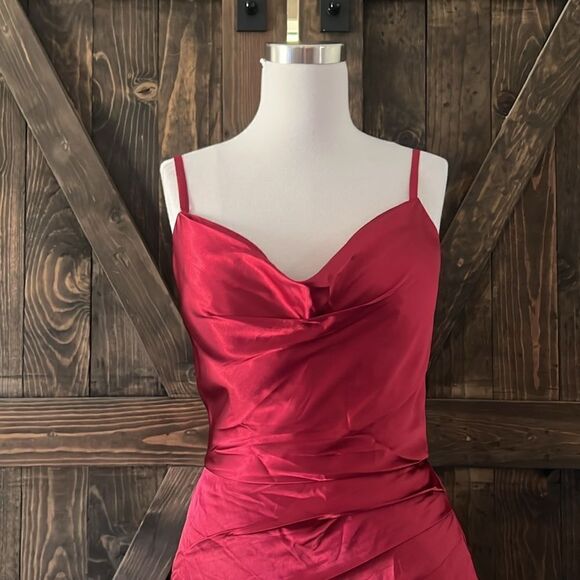 New Wedding dress Satin COWL NECK RED GOWN FRONT Split back lace up gown - Picture 2 of 13